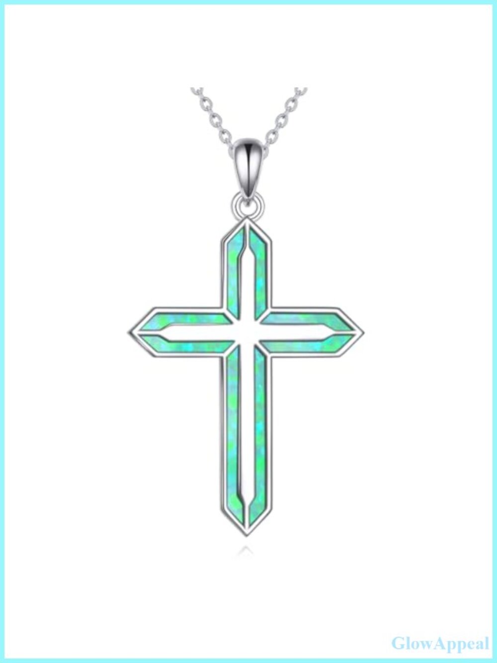 Sterling Silver Cross Pendant Necklace White Gold Plated Opal Religious Jewelry